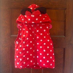 Disney 4T Full Zip Minni Mouse Red Polka Dot Puff Vest with Ears, GUC.